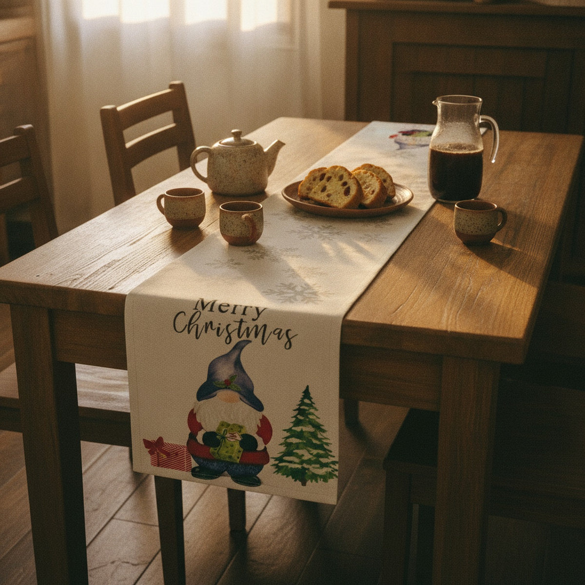 Centro Mesa Navideño Blanco 180x36cm Diseño Duende