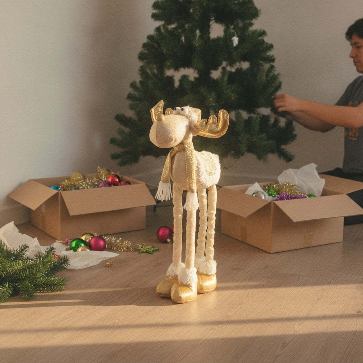 Adorno Reno Navideño Patas Extensibles 60cm Dorado