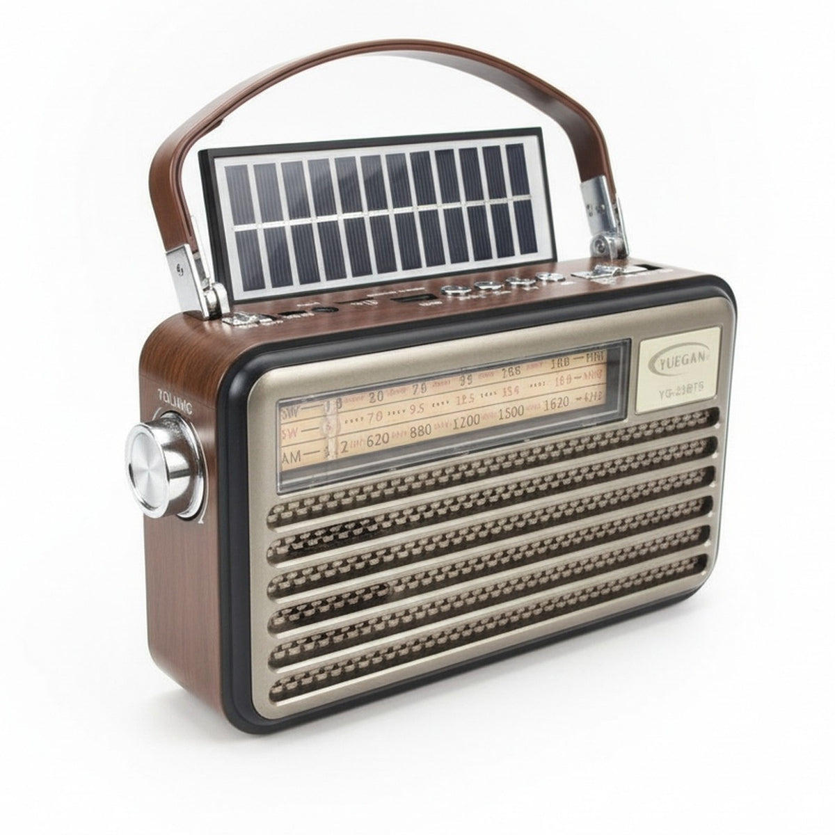 Radio Solar Portátil FM AM Bluetooth USB SD Marrón