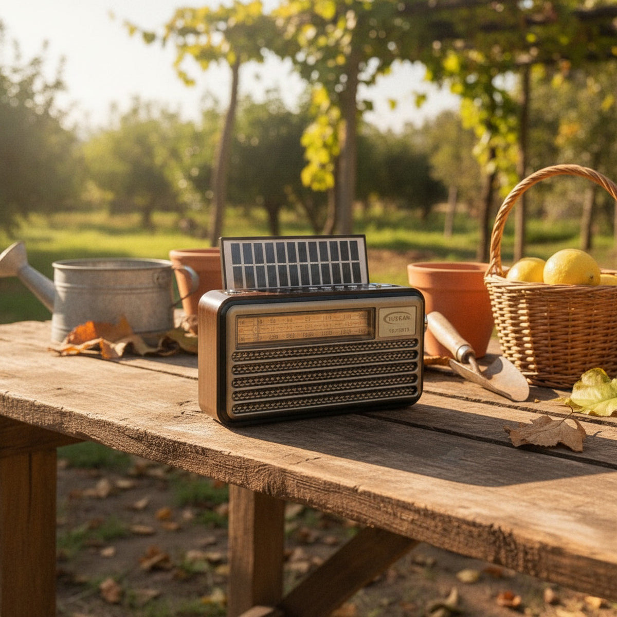 Radio Solar Portátil FM AM Bluetooth USB SD Marrón