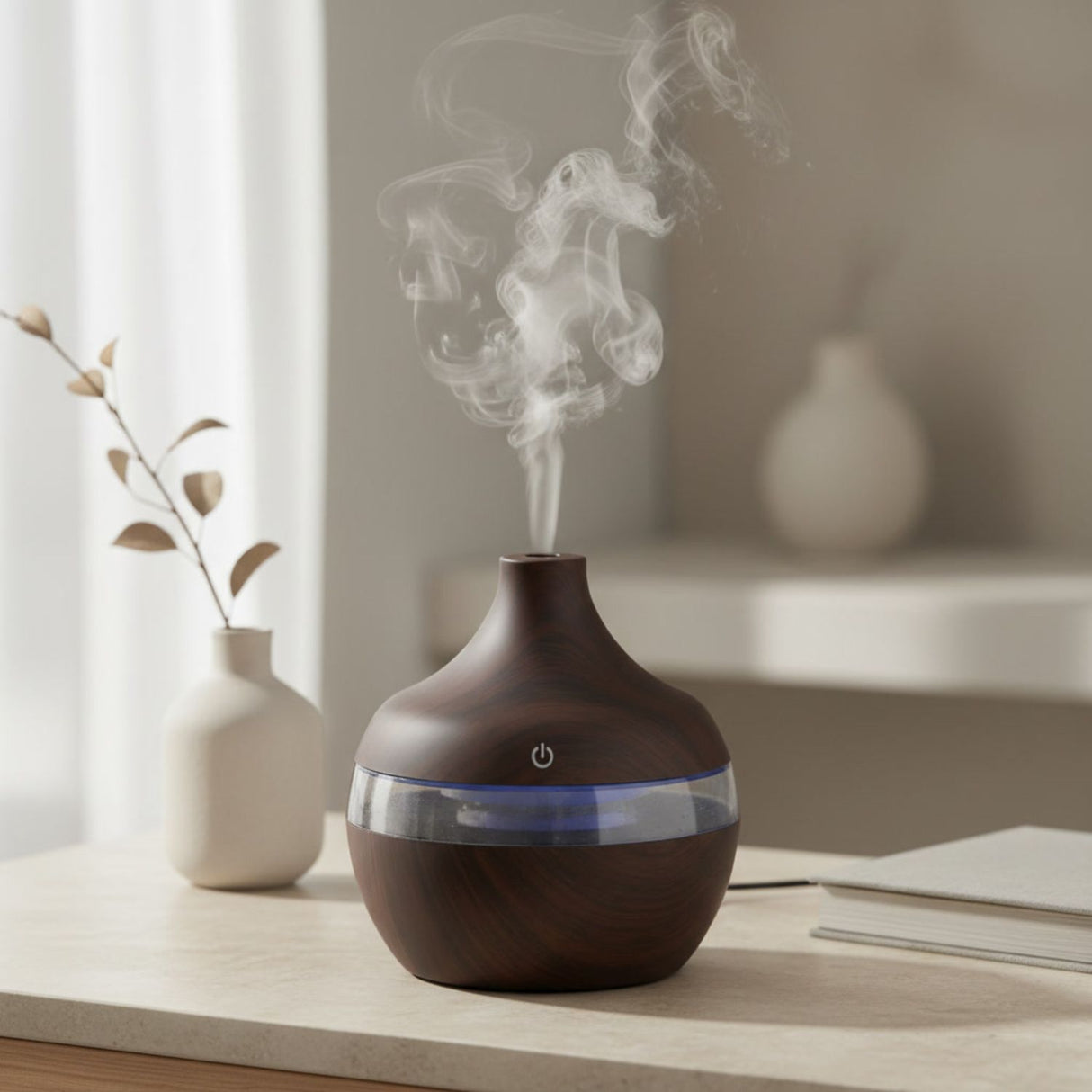 Humidificador Aromatizador Escencias Forma Grano Madera Oscuro | Disparo.cl