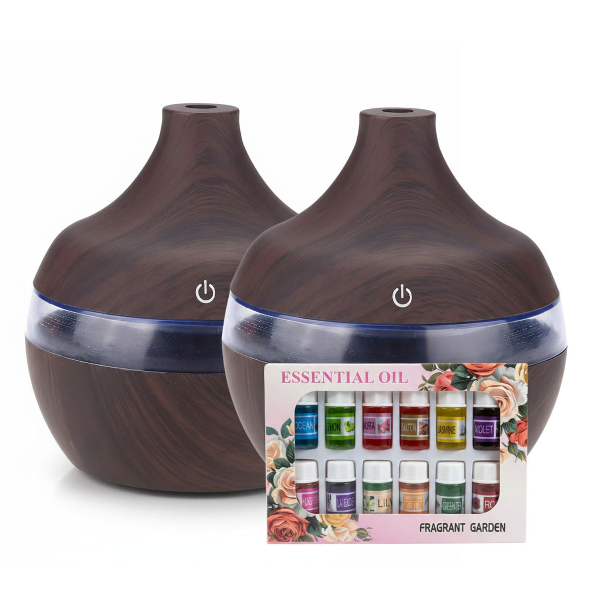 Pack 2 Humidificadores Aromatizador 12 Escencias Forma Grano Madera Oscuro | Disparo.cl
