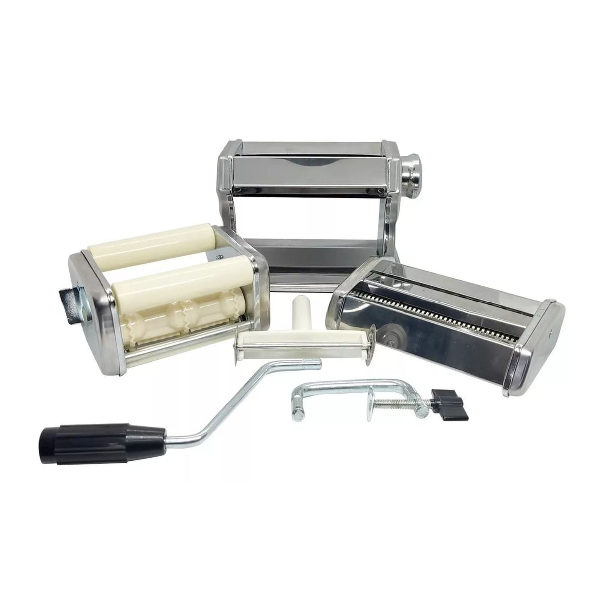 Máquina de ravioles manual de acero inoxidable, 20 cm, color plata brillante, ideal para hacer ravioles y pasta fresca en casa.-1-4-1