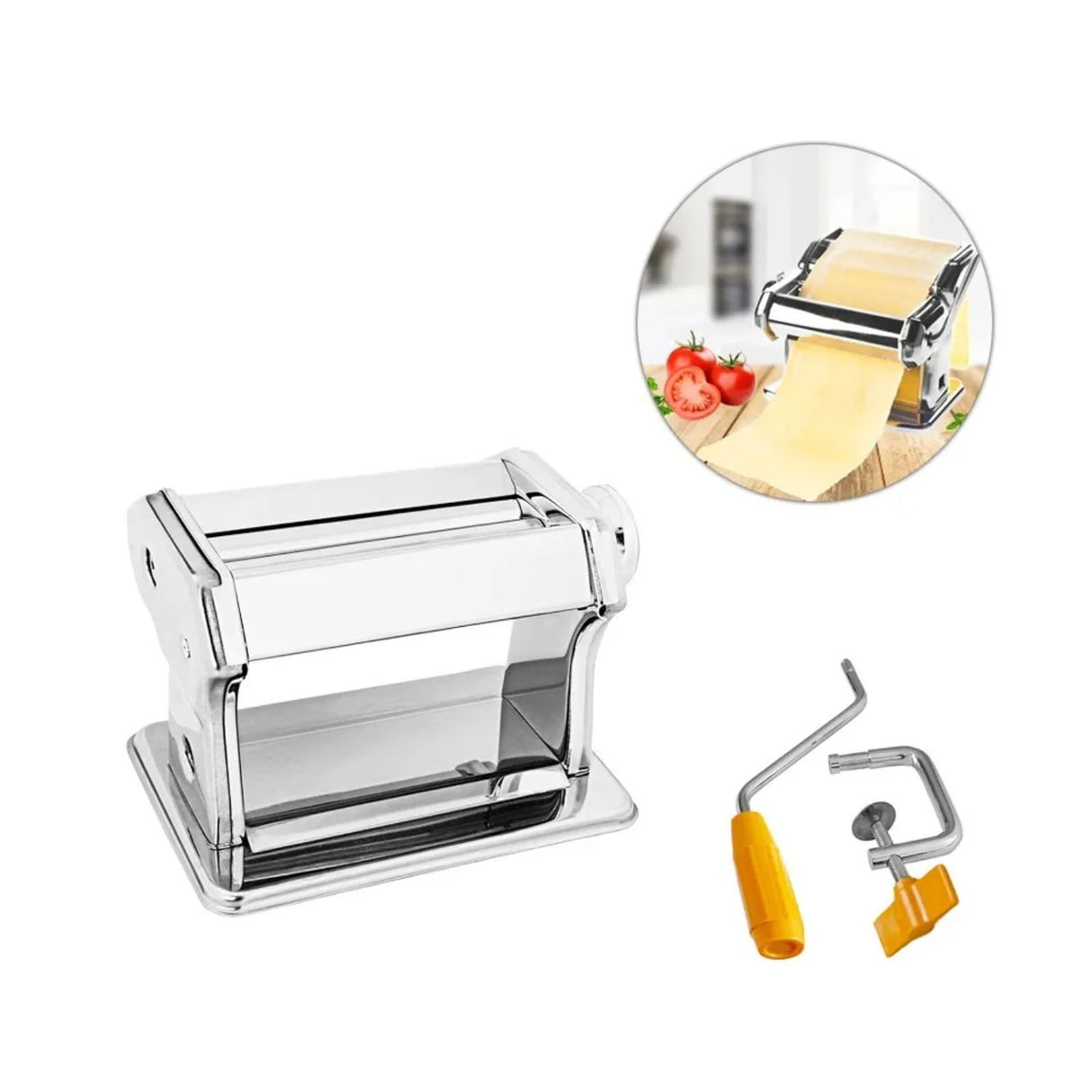 Máquina de ravioles manual de 21 cm en acero inoxidable plata, ideal para hacer pasta fresca en casa con diseño ergonómico y fácil limpieza.-1-4-1