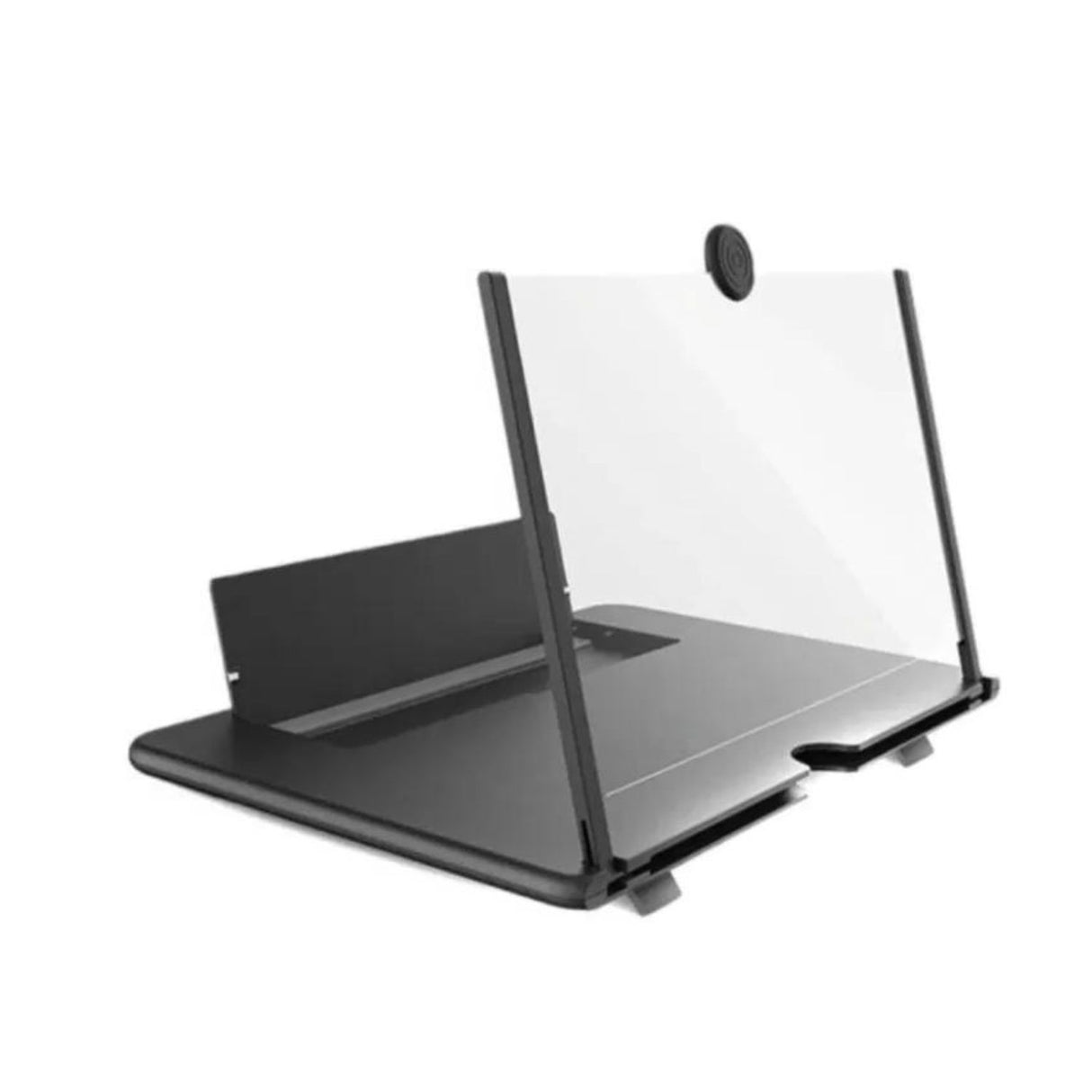 Soporte amplificador de imagen negro de 27 cm, fabricado en plástico y vidrio templado, ideal para pantallas de hasta 15 kg.-1-4-1