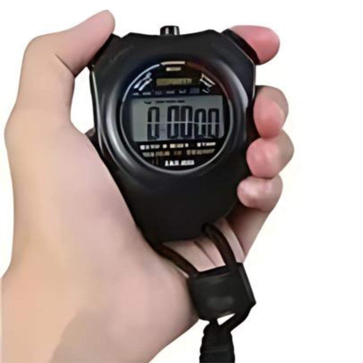 Reloj deportivo cronómetro de 8 cm, negro con detalles en azul, resistente al agua y golpes, ideal para entrenamientos fitness.-1-2-1