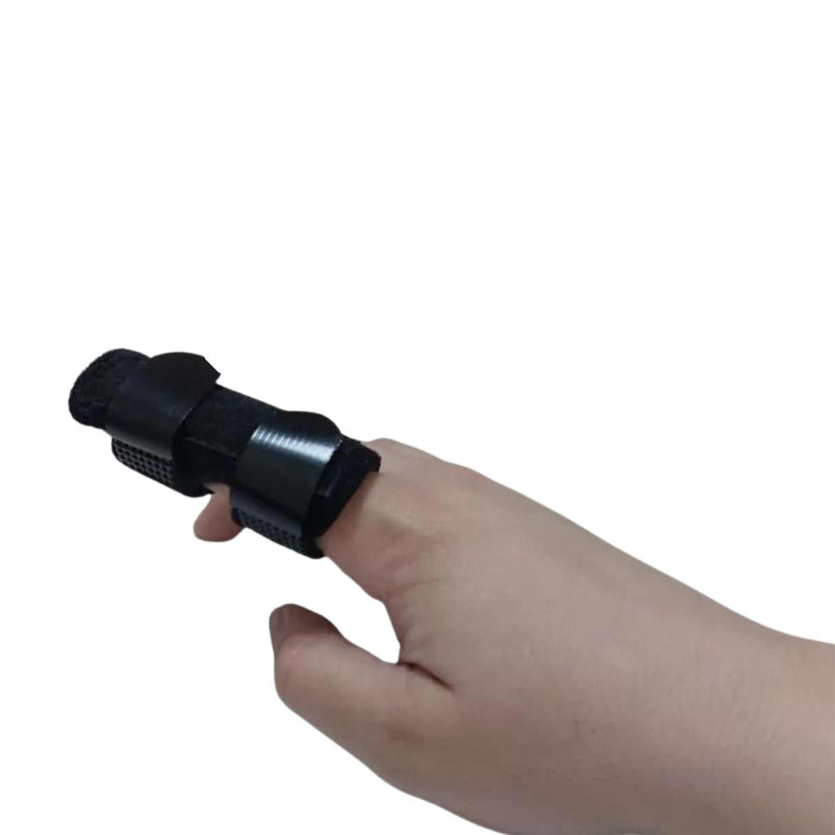 Férula negra de 11 cm para dedo, fabricada en plástico resistente y acolchado suave, ideal para soporte de lesiones y comodidad diaria.-1-3-1