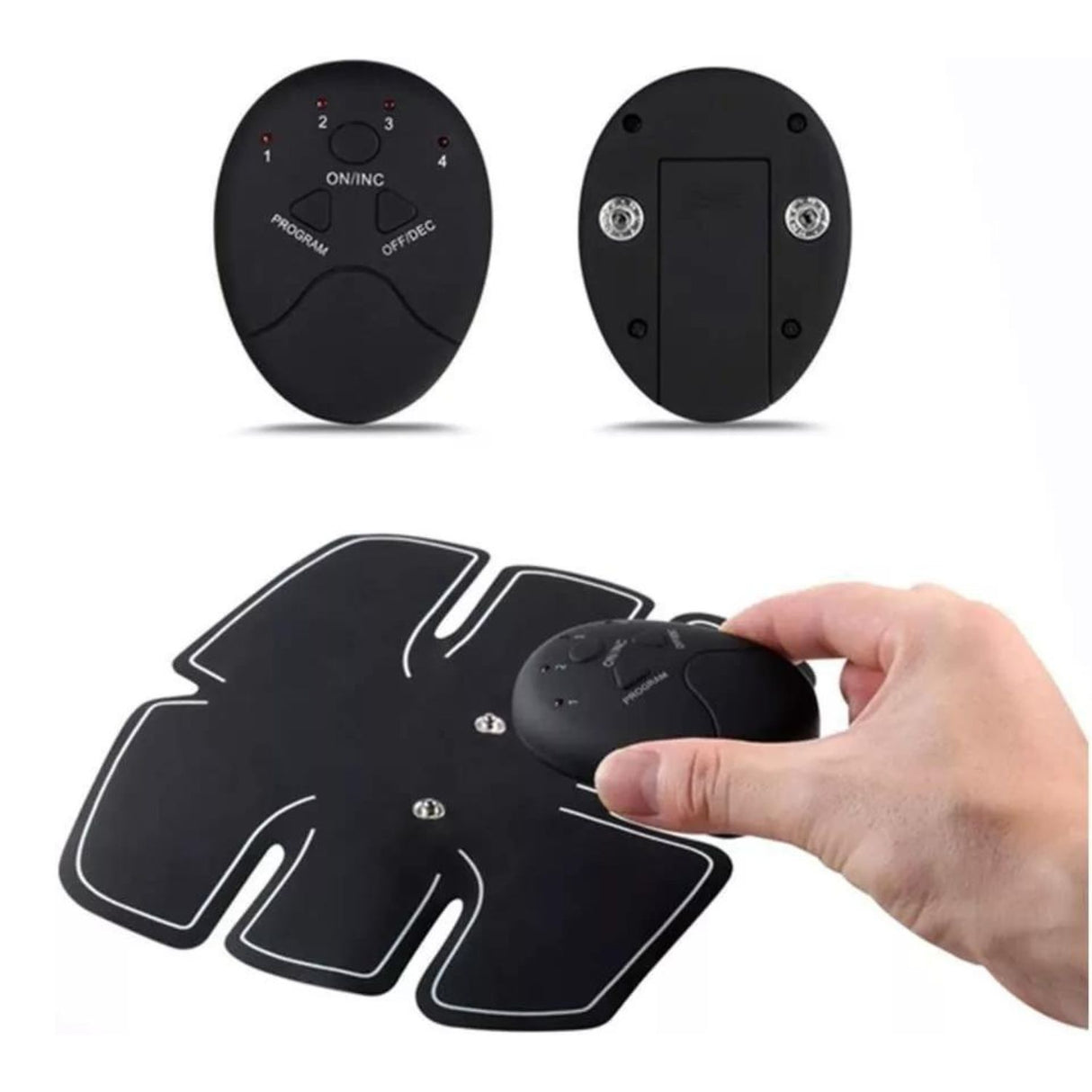 Electro Físico EMS negro, estimulador muscular portátil de 19 cm, ideal para tonificación y rehabilitación, con múltiples niveles de intensidad.-1-3-1