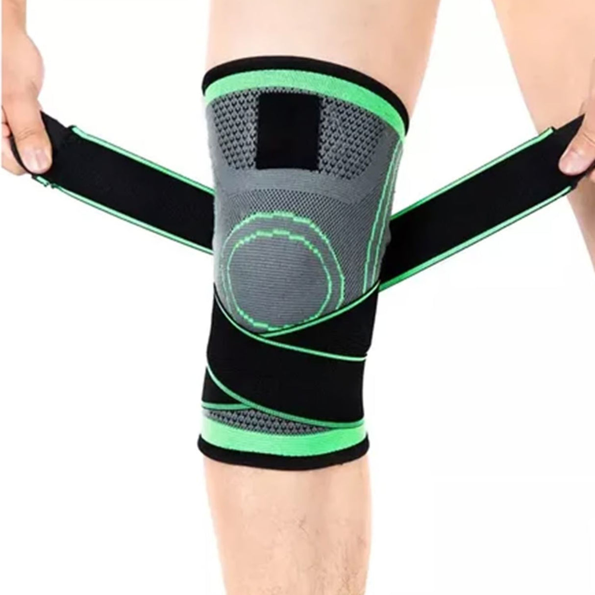 Rodillera elástica verde de 15 cm, transpirable y ajustable, ideal para soporte en deportes y uso diario.-1-1-1