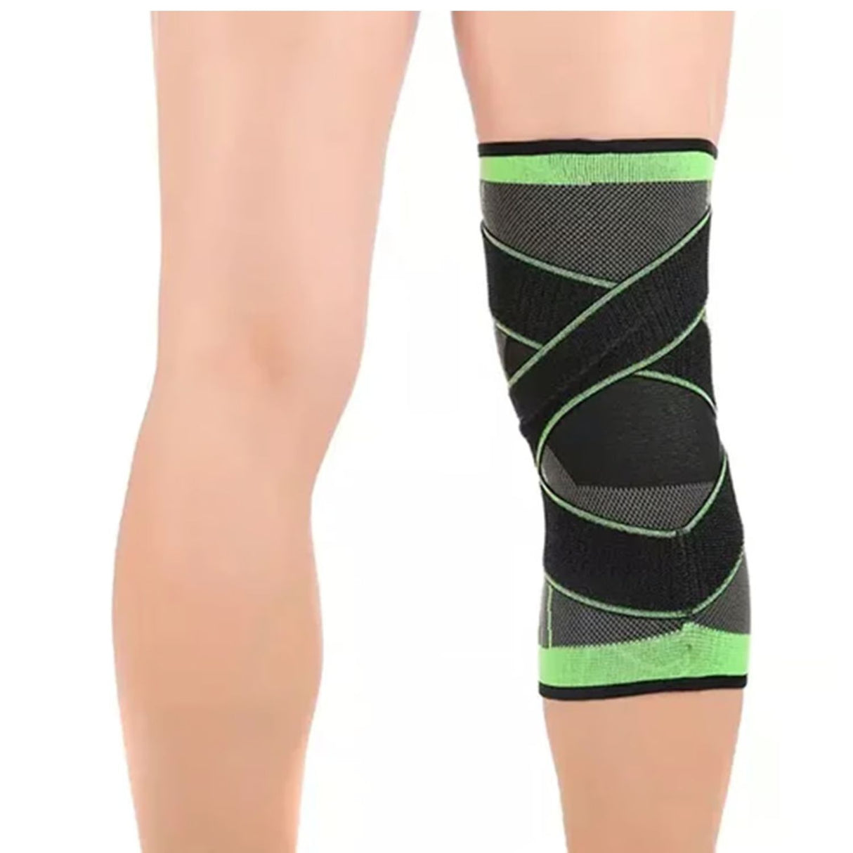 Rodillera elástica verde de 15 cm, transpirable y ajustable, ideal para soporte en deportes y uso diario.-1-2-1