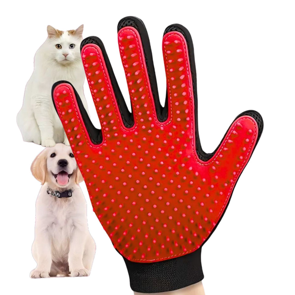 Guante cepillo para perros de 30 cm en rojo, con cerdas de silicona para cepillado y masaje, ideal para eliminar pelo suelto y suciedad.-1-1-1