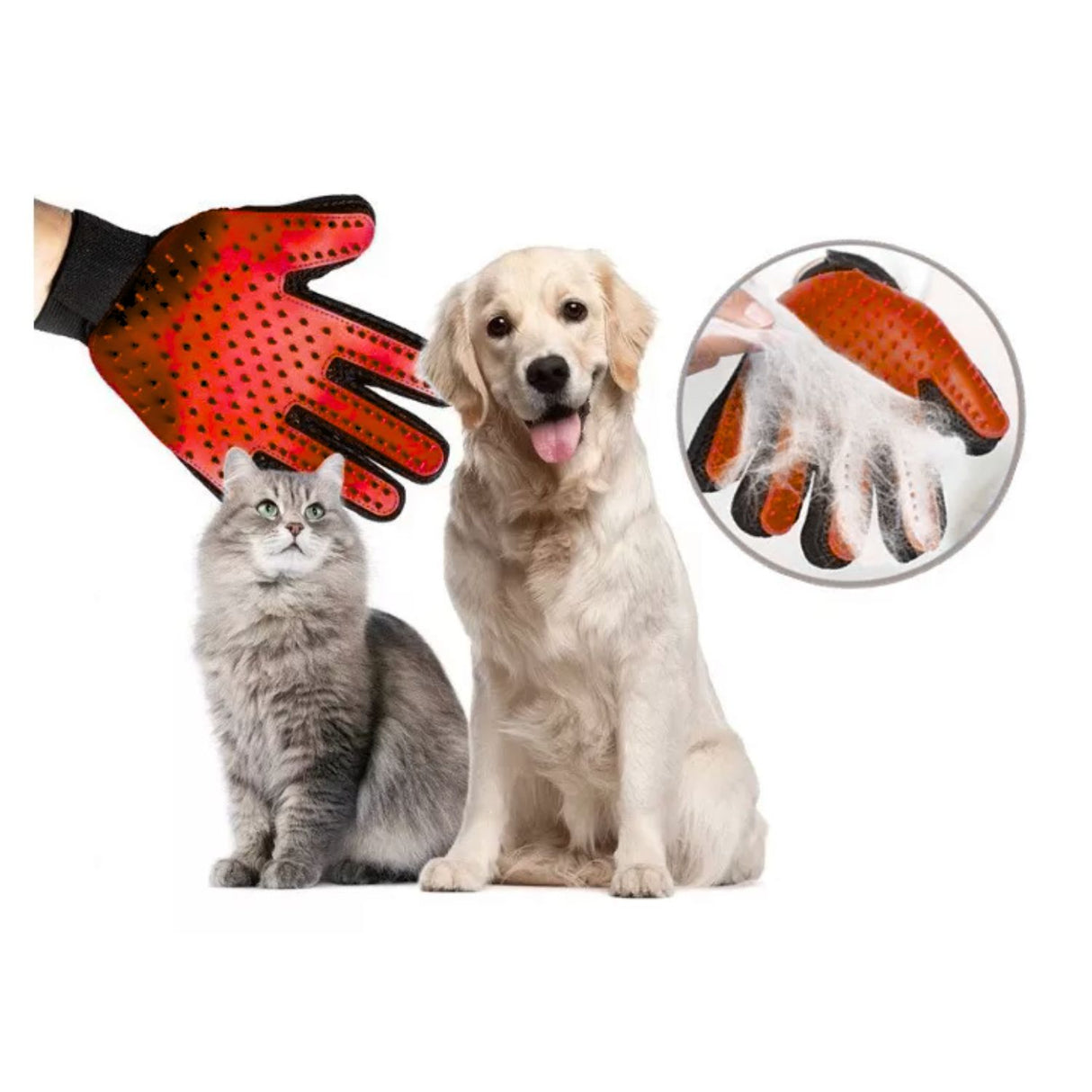 Guante cepillo para perros de 30 cm en rojo, con cerdas de silicona para cepillado y masaje, ideal para eliminar pelo suelto y suciedad.-1-3-1