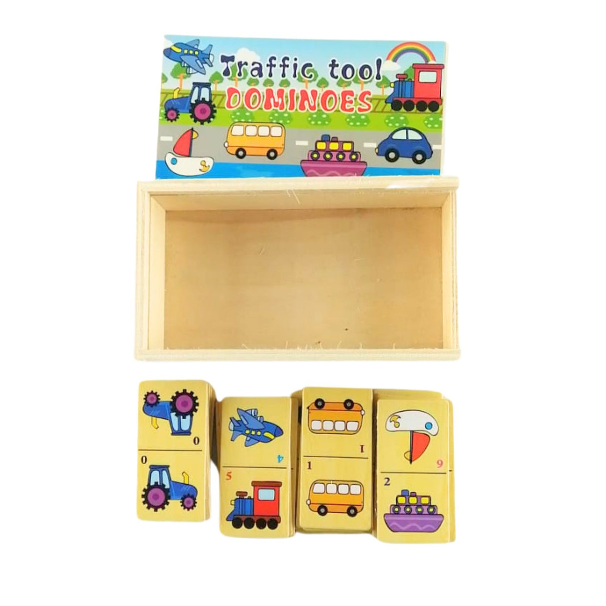 Juego Didáctico de Dominó Vehiculos de Madera de 28 Piezas