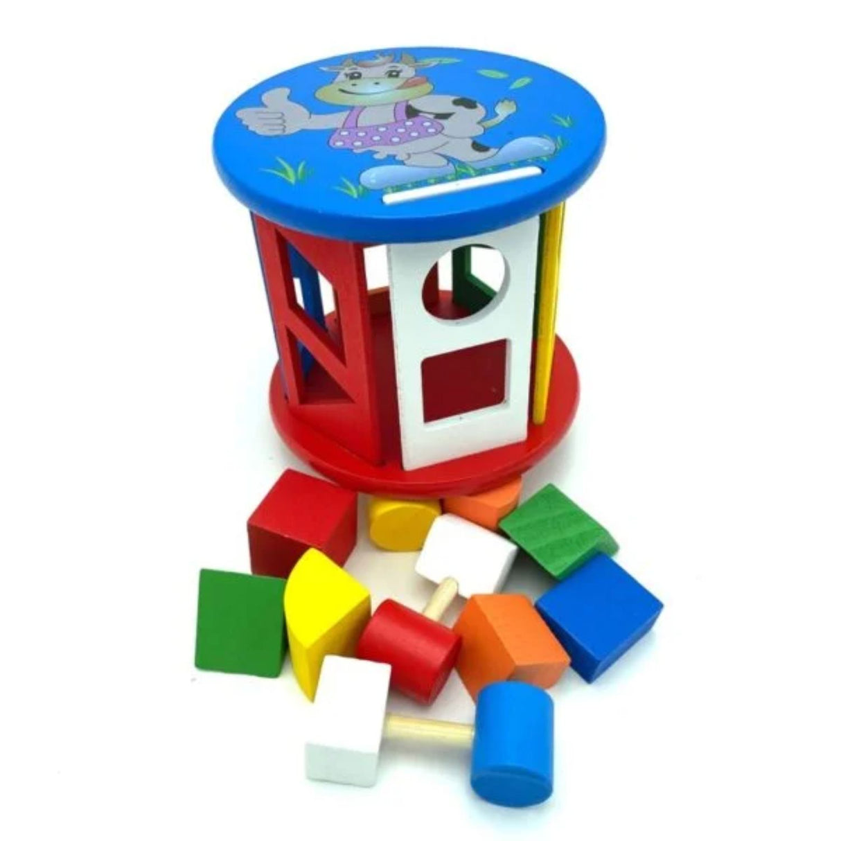 Cilindro de Encaje con Figuras Geométricas de Madera de 13cm. Ideal para el desarrollo cognitivo de los niños. ¡Descúbrelo ahora y potencia su aprendizaje!-1-4-1-1-1