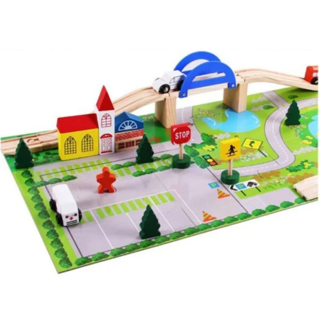 Pista Armable de Madera con Puente y Autos para Niños. Fomenta la creatividad y el juego. ¡Descúbrelo ahora y diviértete en familia!-1-2-1-1-1