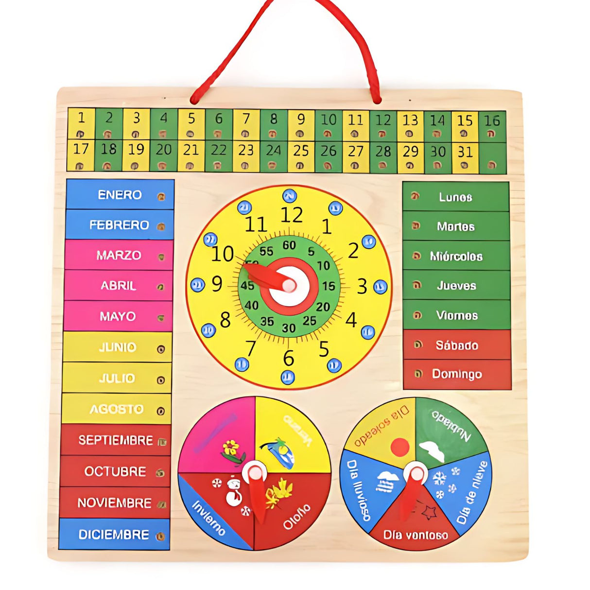 Reloj de Madera para Aprender las Horas Semanas Meses y Año. Ideal para niños, fomenta el aprendizaje divertido. ¡Compra ahora y educa jugando!-1-1-1-1-1