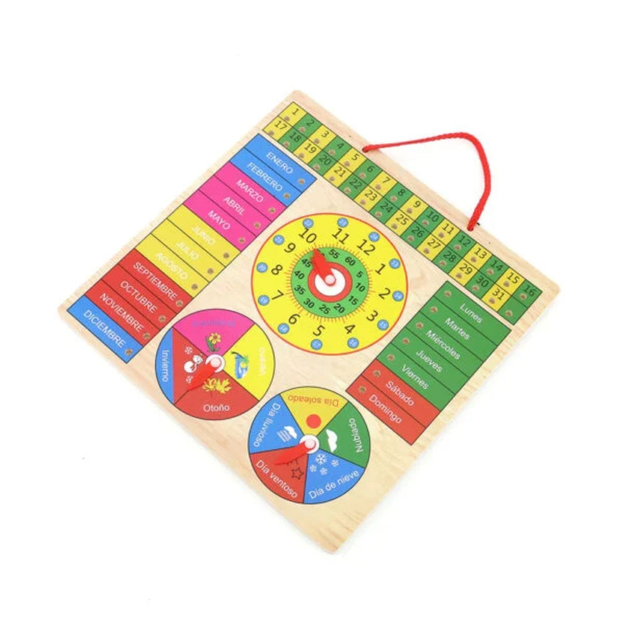 Reloj de Madera para Aprender las Horas Semanas Meses y Año. Ideal para niños, fomenta el aprendizaje divertido. ¡Compra ahora y educa jugando!-1-2-1-1-1