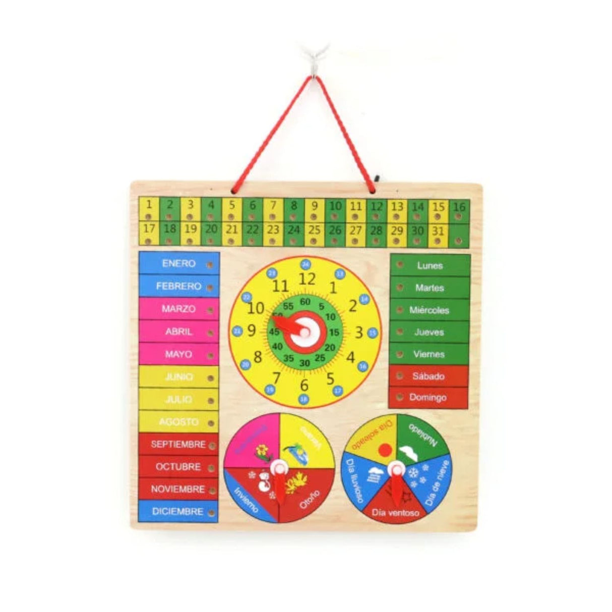 Reloj de Madera para Aprender las Horas Semanas Meses y Año. Ideal para niños, fomenta el aprendizaje divertido. ¡Compra ahora y educa jugando!-1-3-1-1-1
