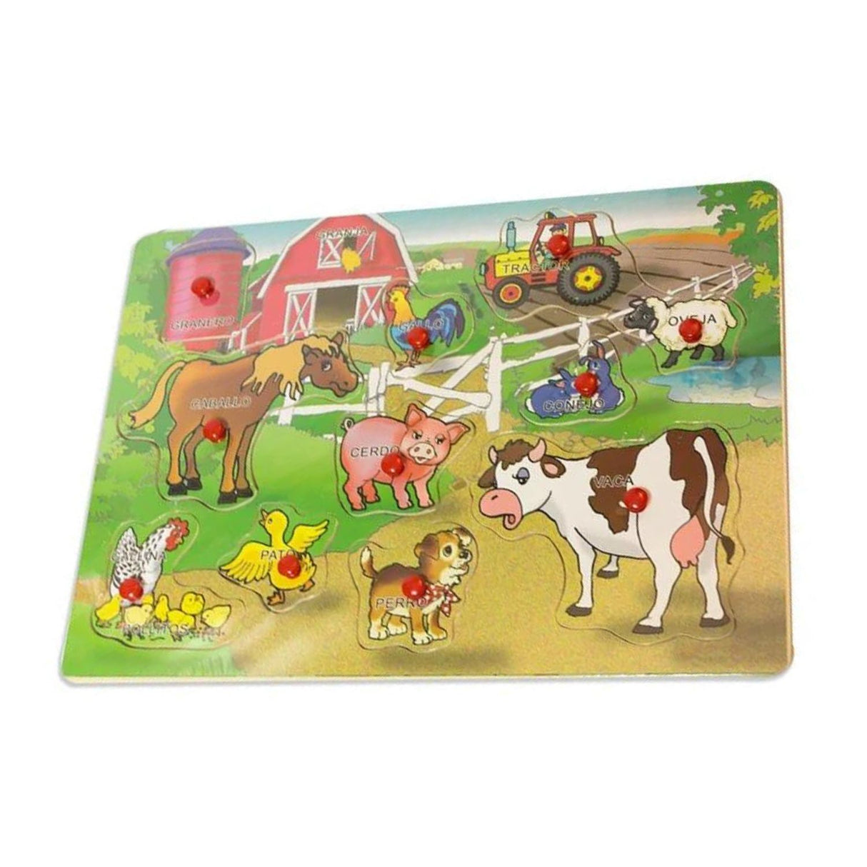 Tabla de Encaje de Madera con Nombres de Animales de Granja. Ideal para aprender jugando y desarrollar habilidades. ¡Compra ahora y diviértete!-1-1-1-1-1