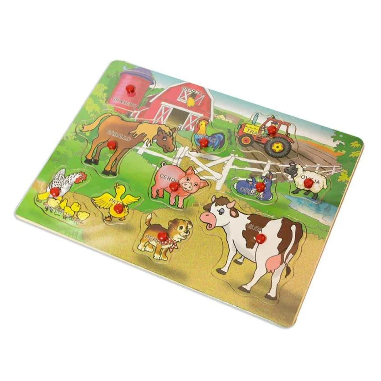 Tabla de Encaje de Madera con Nombres de Animales de Granja. Ideal para aprender jugando y desarrollar habilidades. ¡Compra ahora y diviértete!-1-2-1-1-1