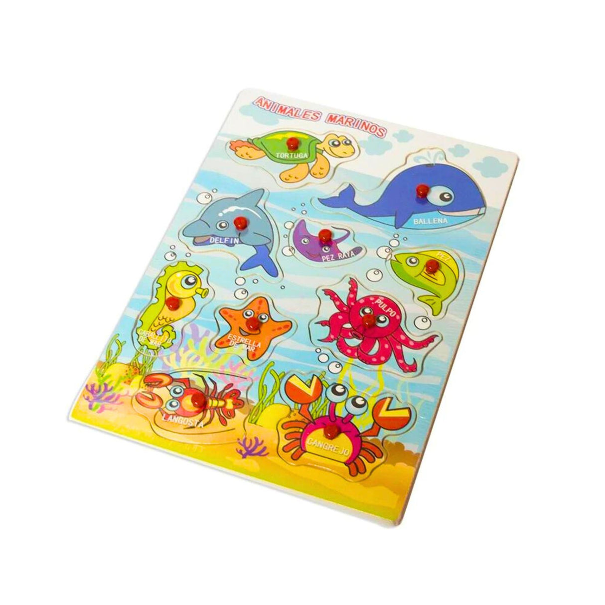 Tabla de Encaje de Madera con Nombres de Animales Marinos. Ideal para aprender jugando y desarrollar habilidades. ¡Compra ahora y diviértete!-1-1-1-1-1