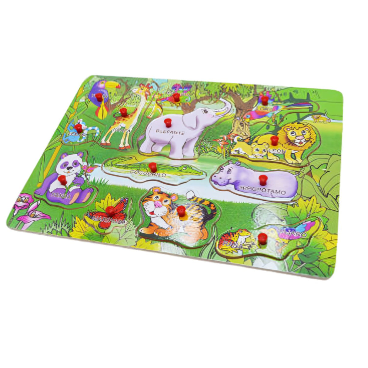 Tabla de Encaje de Madera con Nombres Animales de la Selva. Ideal para el aprendizaje divertido de los niños. ¡Compra ahora y fomenta su creatividad!-1-1-1-1-1