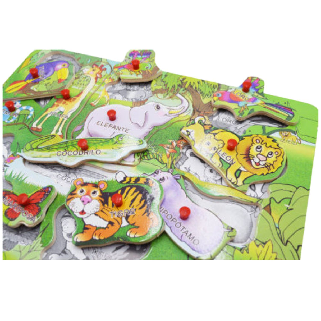 Tabla de Encaje de Madera con Nombres Animales de la Selva. Ideal para el aprendizaje divertido de los niños. ¡Compra ahora y fomenta su creatividad!-1-2-1-1-1