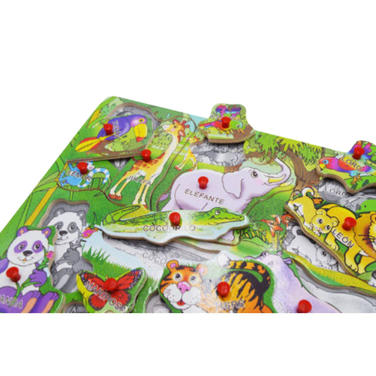 Tabla de Encaje de Madera con Nombres Animales de la Selva. Ideal para el aprendizaje divertido de los niños. ¡Compra ahora y fomenta su creatividad!-1-3-1-1-1