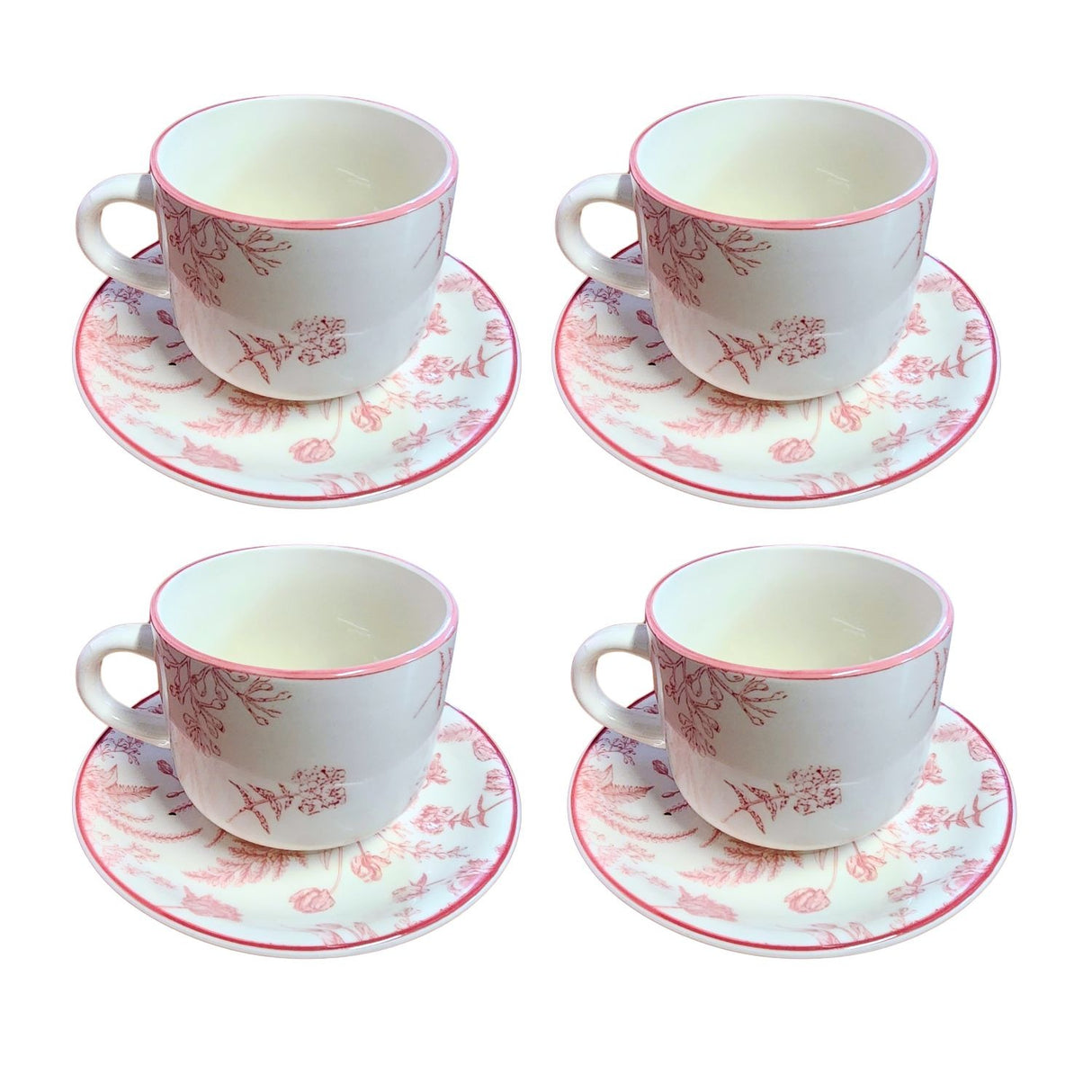 Set 4 Tazas con Platillos Royal 260mL 15cm Diseño Rose Cocina