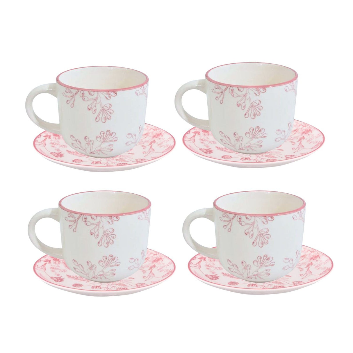 Set 4 Tazas con Platillos Royal 260mL 15cm Diseño Rose Cocina