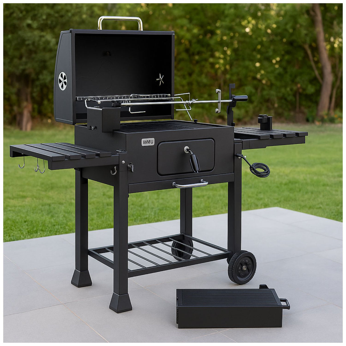 Parrilla con Spiedo Wayu a Carbon Ruedas BBQ Grill Asados