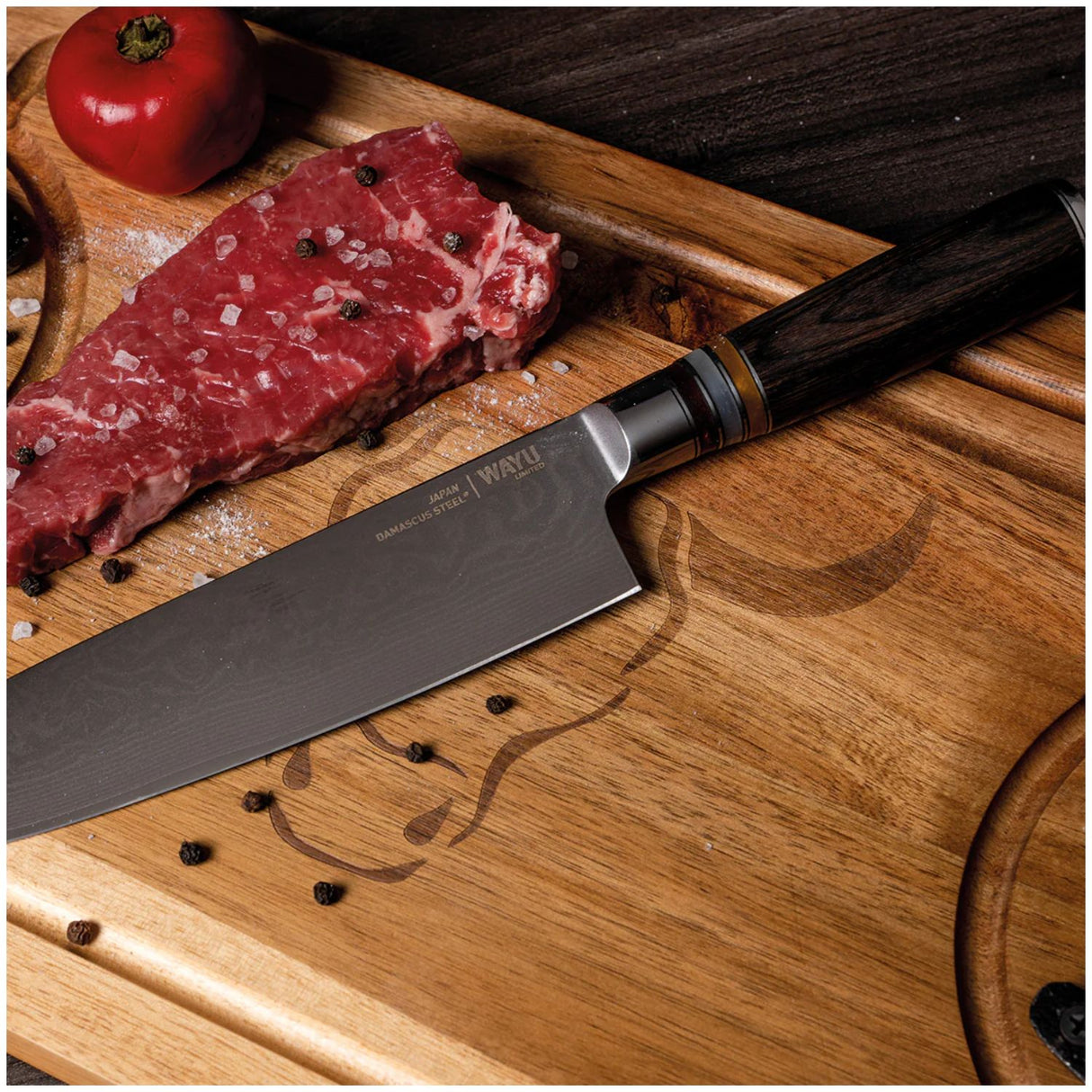 Cuchillo Damascus Brown Pakka Wayu Limited 33cm Resistente