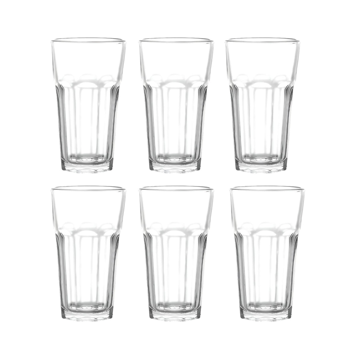 Set 6 Vasos Vidrio 437ml Modelo Chicago Allegra. Disfruta de elegancia y funcionalidad en cada sorbo. ¡Haz tu pedido y transforma tus momentos!-1