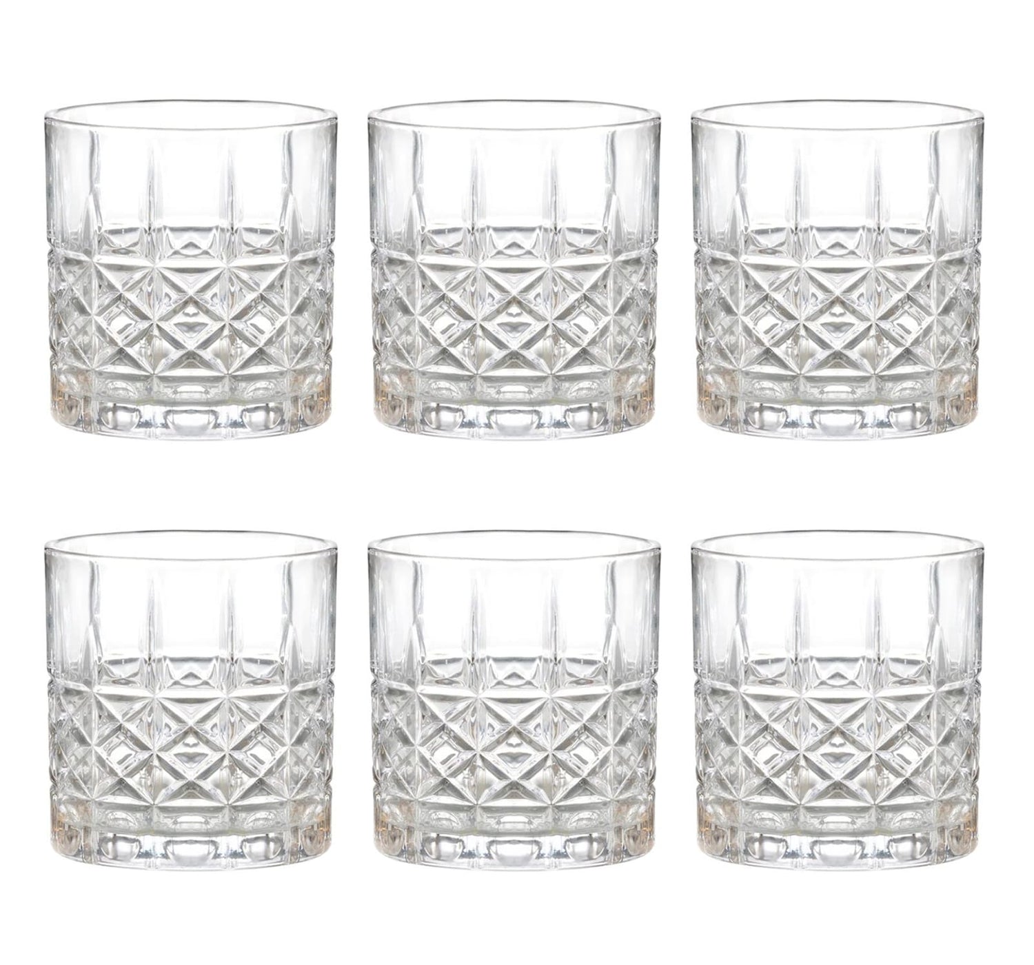 Set de 6 vasos de vidrio transparente de 330mL, elegantes y resistentes, ideales para jugos y cócteles en eventos y uso diario.-1-1-1-1