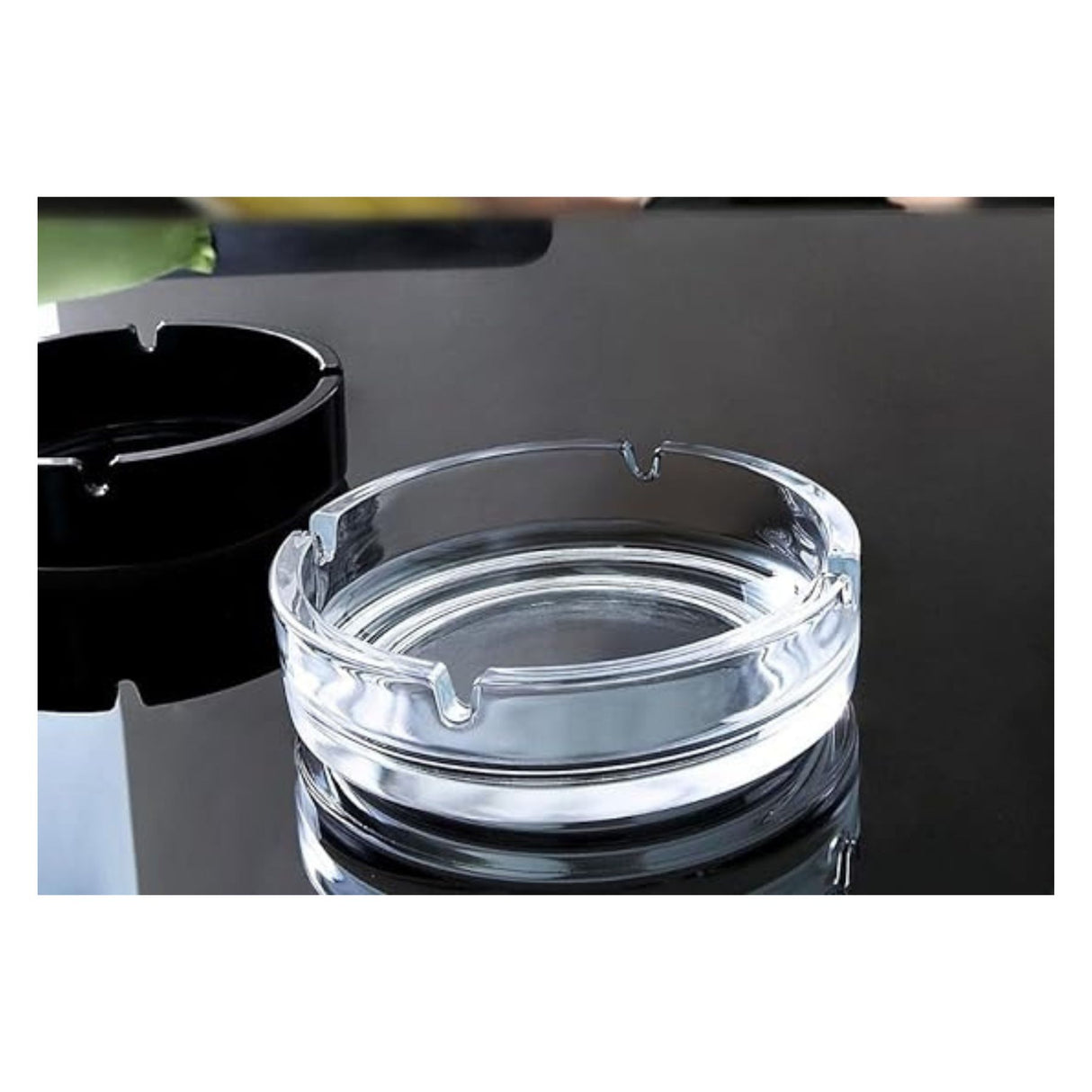 Cenicero circular de vidrio transparente Allegra, 10.5cm, resistente al calor, ideal para cenizas y colillas en casa o oficina.-1-4-1-1