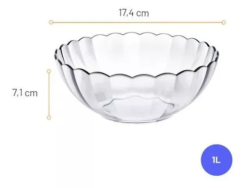 Bowl Bella Vidrio Templado Transparente 1 litro Marinex, ideal para ensaladas, postres y más. Resistente, apto para microondas y refrigerador.-1