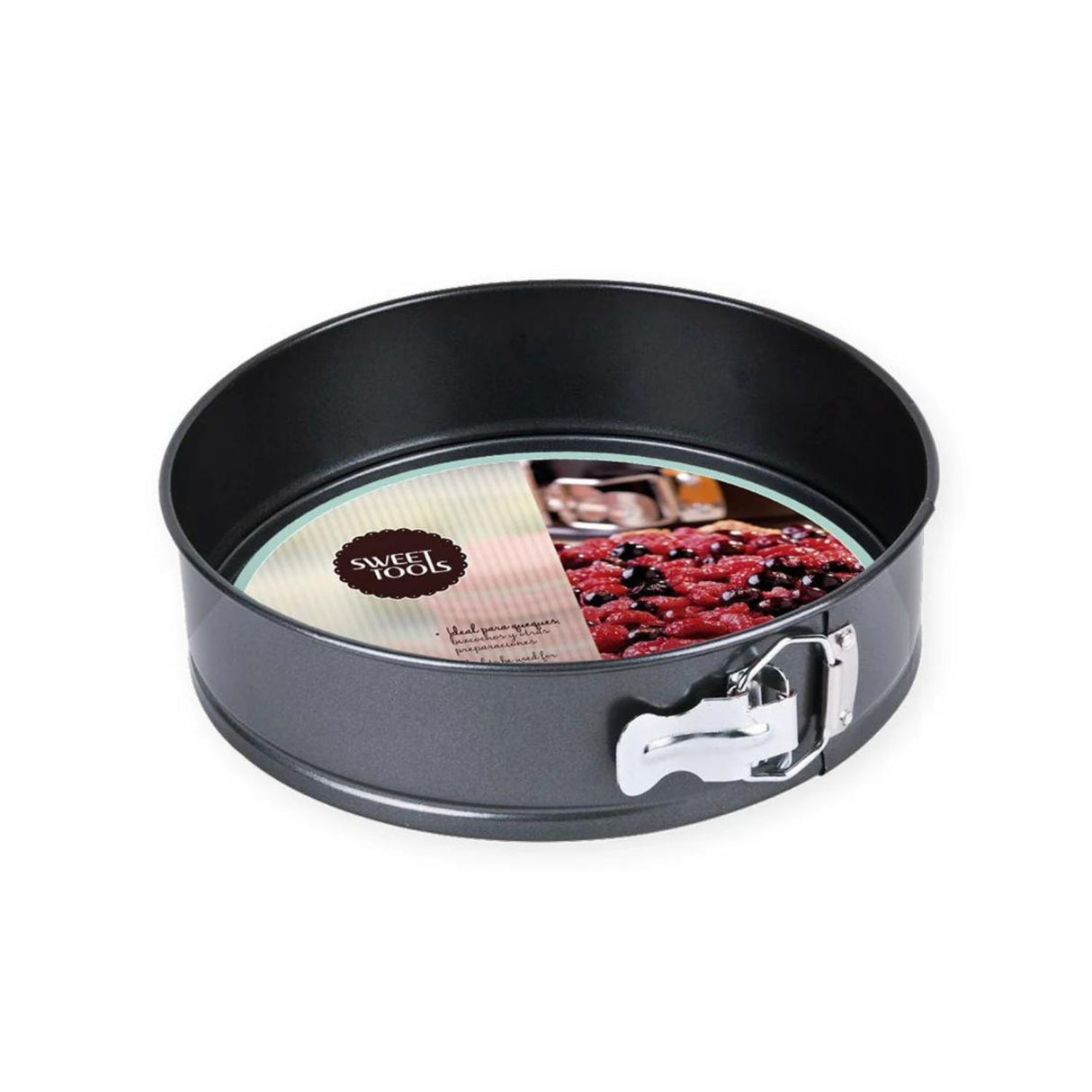 Molde desmontable antiadherente de 26 cm en acero negro, ideal para hornear pasteles y tartas con fondo reversible.-1-1-1-1