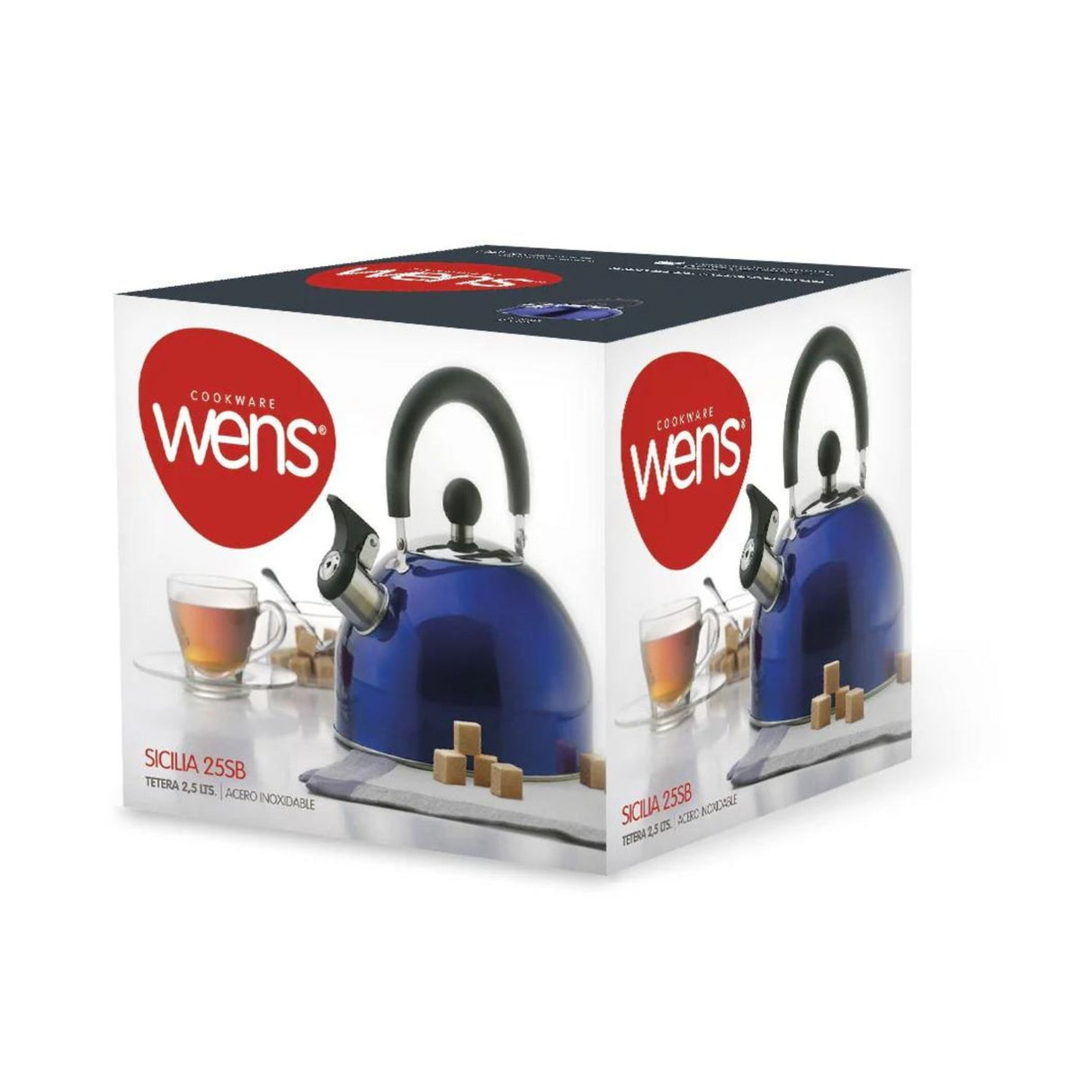 Tetera Sicilia azul de acero de 2500ml, ergonómica y resistente, perfecta para preparar té en grandes cantidades.-1-4-1-1