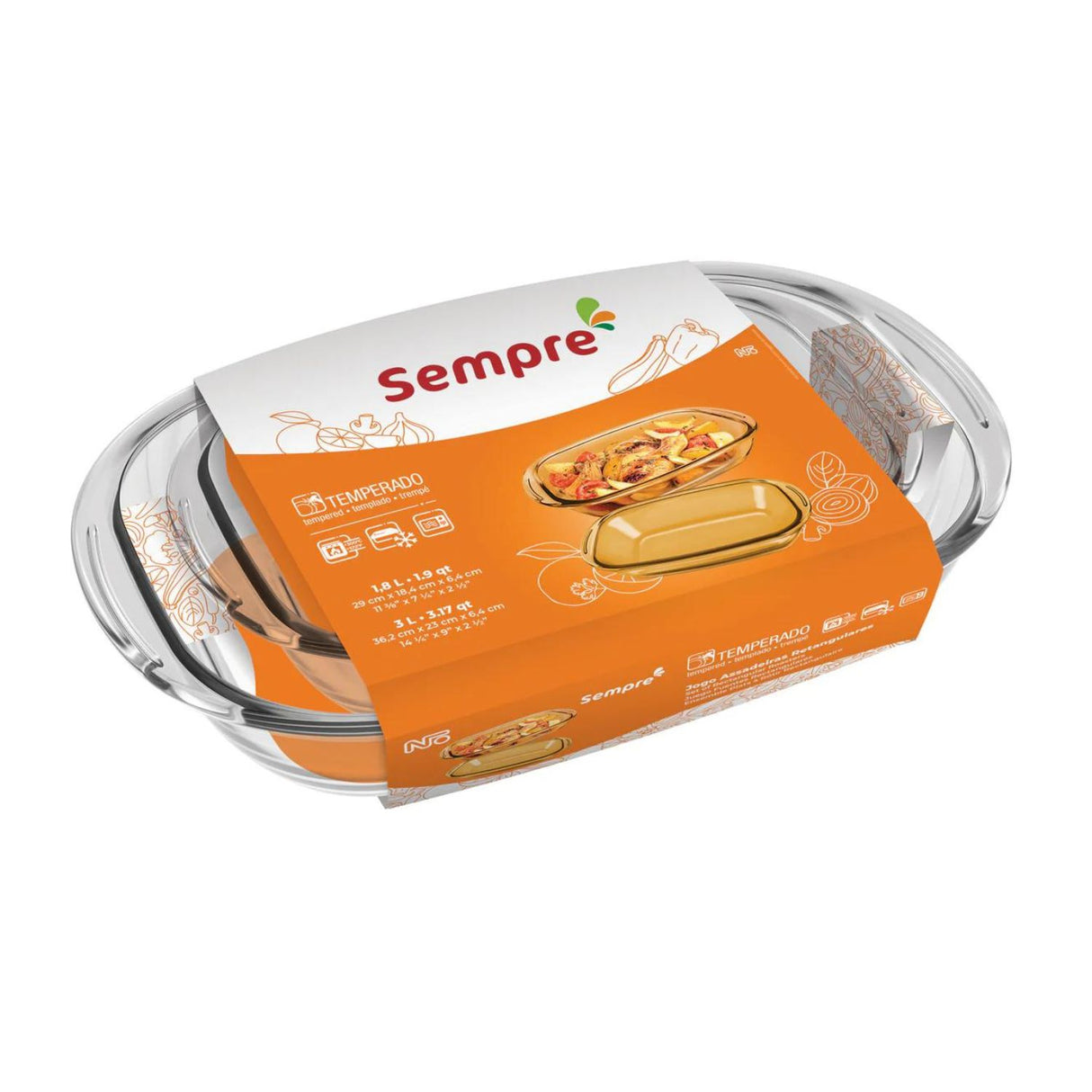 Set de 2 fuentes rectangulares de vidrio templado, transparentes, aptas para horno y microondas, ideales para hornear y almacenar alimentos.-1-1-1-1