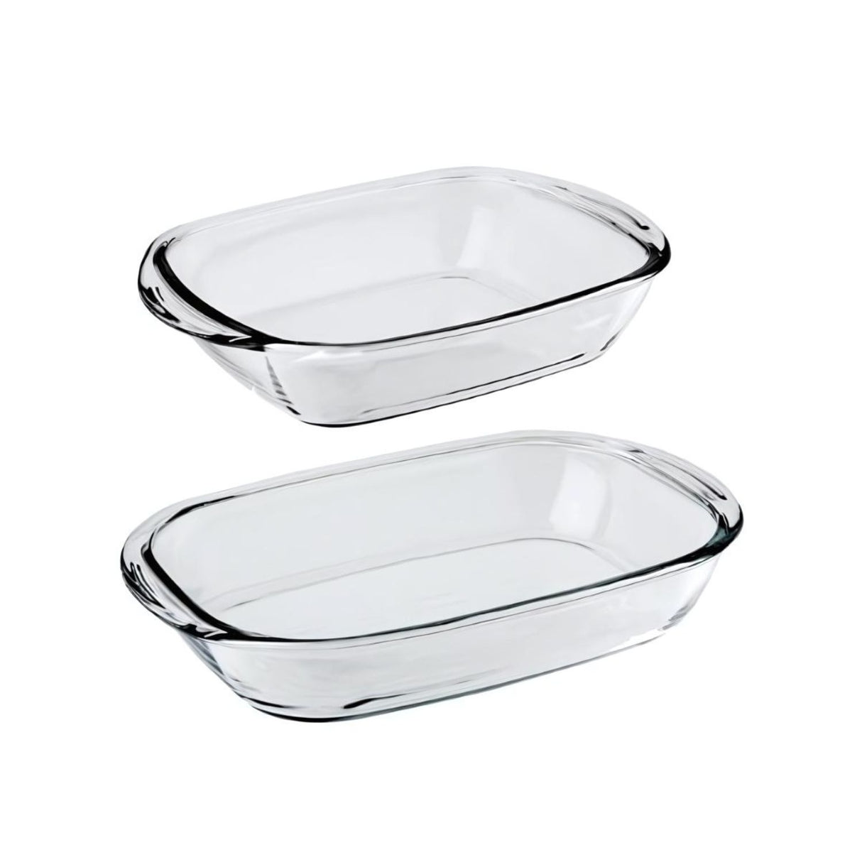 Set de 2 fuentes rectangulares de vidrio templado, transparentes, aptas para horno y microondas, ideales para hornear y almacenar alimentos.-1-2-1-1