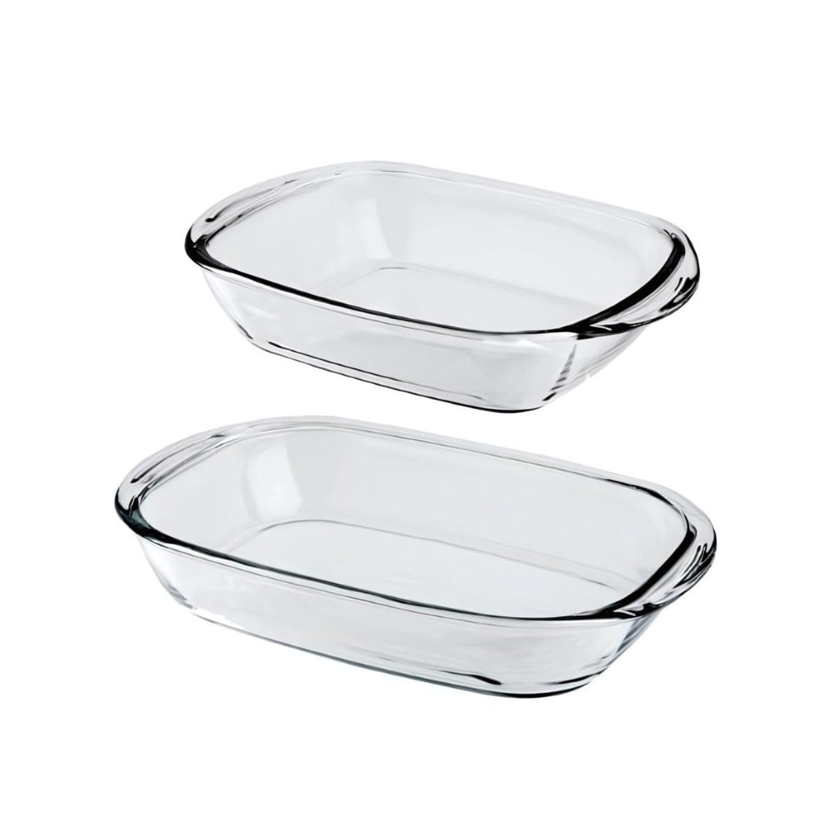 Set de 2 fuentes rectangulares de vidrio templado, transparentes, aptas para horno y microondas, ideales para hornear y almacenar alimentos.-1-4-1-1