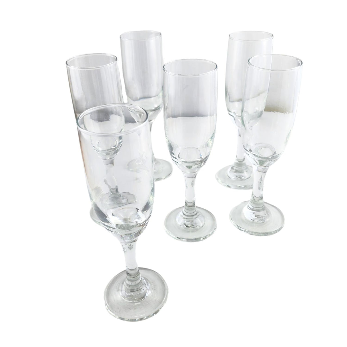 Set de 6 copas de champagne Versalles, vidrio transparente de 183mL, diseño elegante y resistente, aptas para lavavajillas y uso exterior.-1-3-1-1
