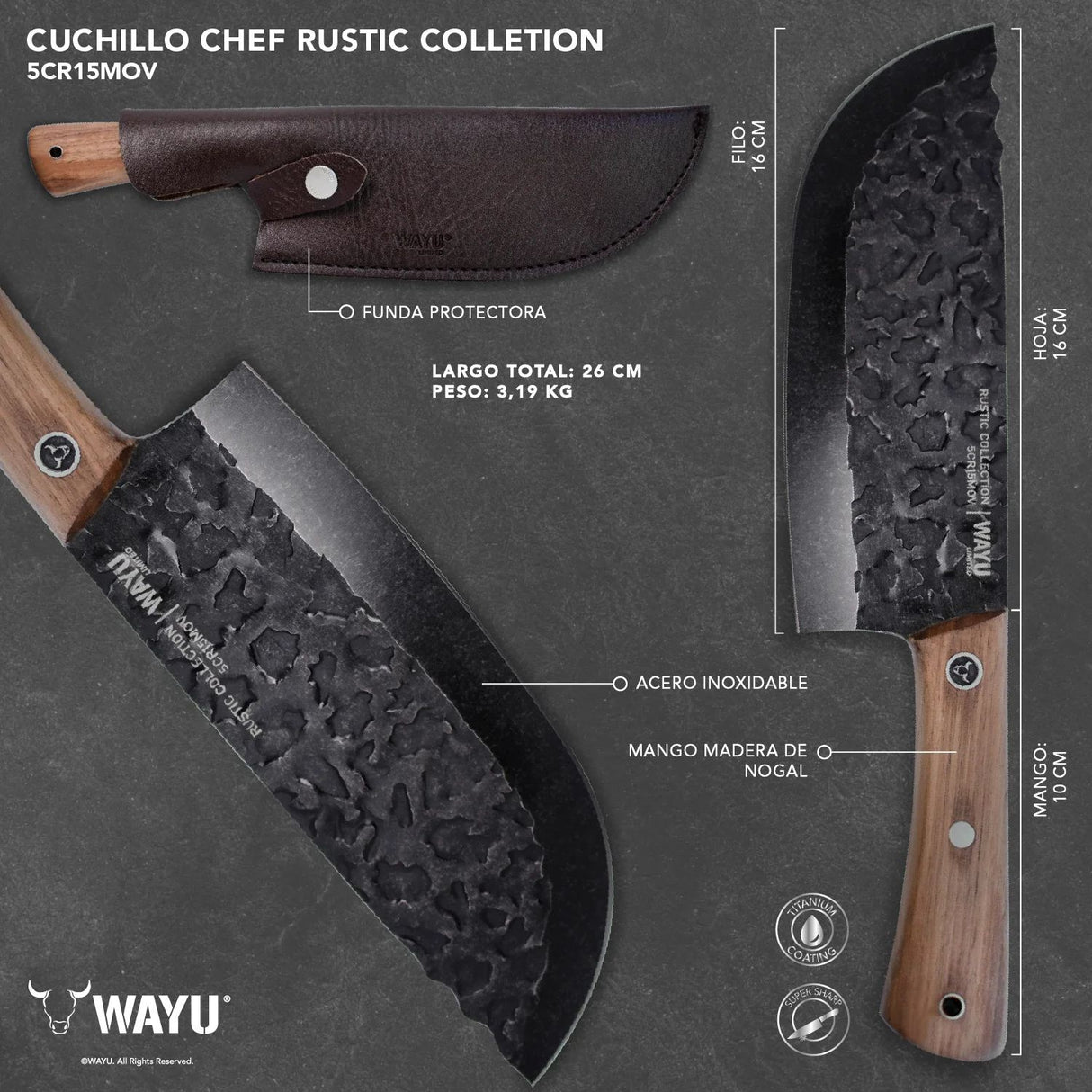 Cuchillo Chef Wayu Con Funda Rustic Colecction Cocina Mejora tu experiencia culinaria y disfruta del diseño rústico. ¡Consíguelo ahora!-4
