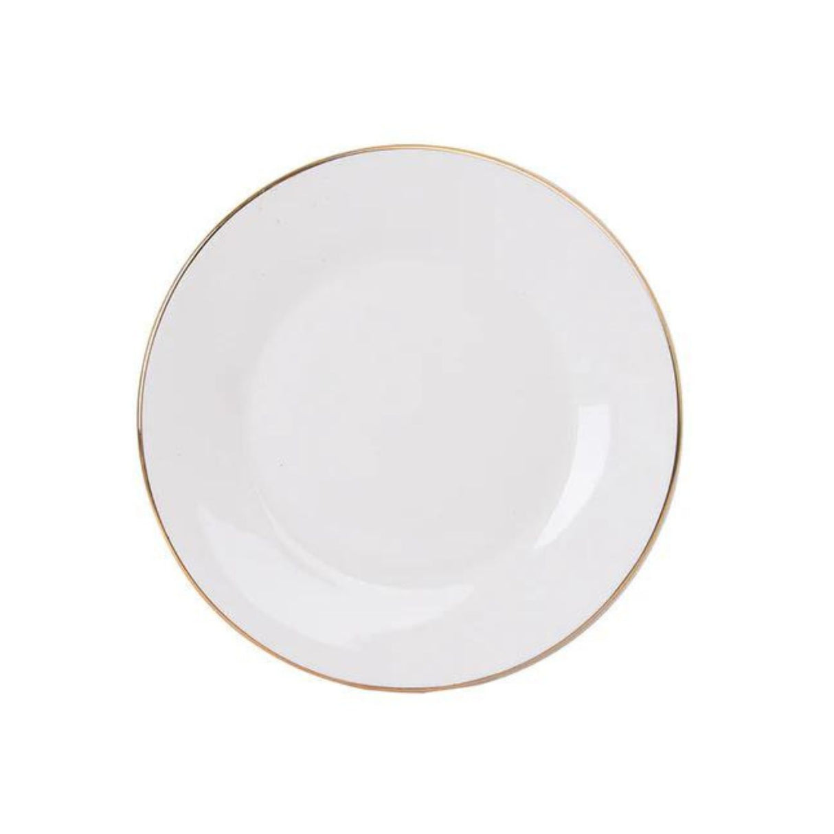 Plato de entrada de 20 cm en porcelana blanca con borde dorado, ideal para servir aperitivos y postres con elegancia.-1-1-1-1