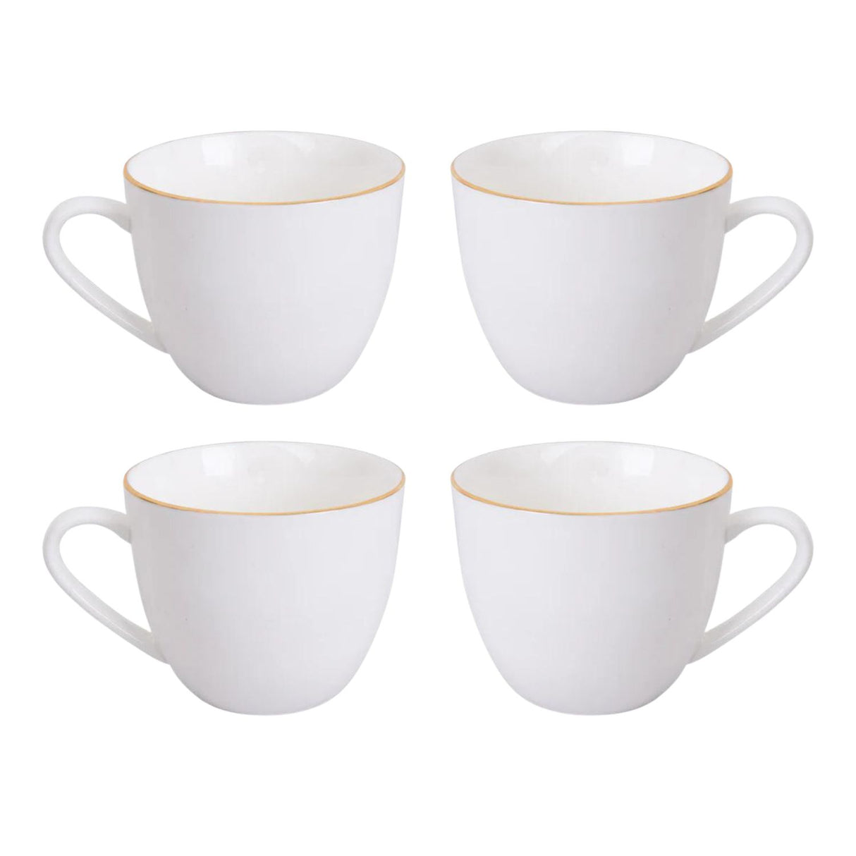 Set de 4 tazas de té de porcelana blanca con borde dorado, 260mL, aptas para microondas, ideales para bebidas calientes y frías.-1-1-1-1