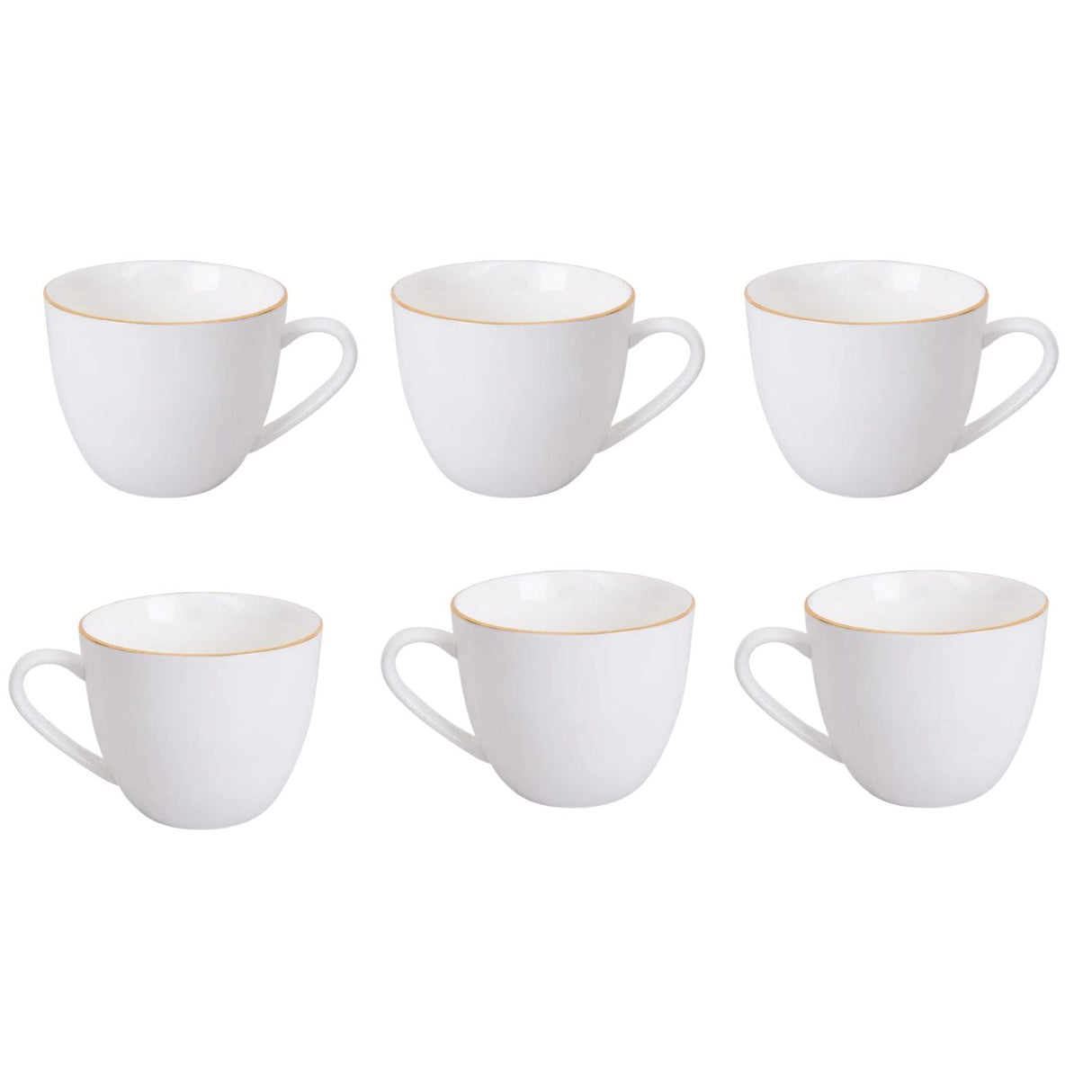 Set de 6 tazas de té de porcelana blanca con borde dorado, 260mL, elegantes y duraderas, ideales para reuniones y uso diario.-1-3-1-1