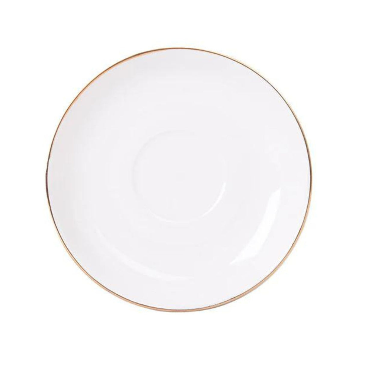 Set de 6 platillos de porcelana blanca de 15 cm con borde dorado, ideales para servir aperitivos y postres en eventos formales.-5-4-1-1