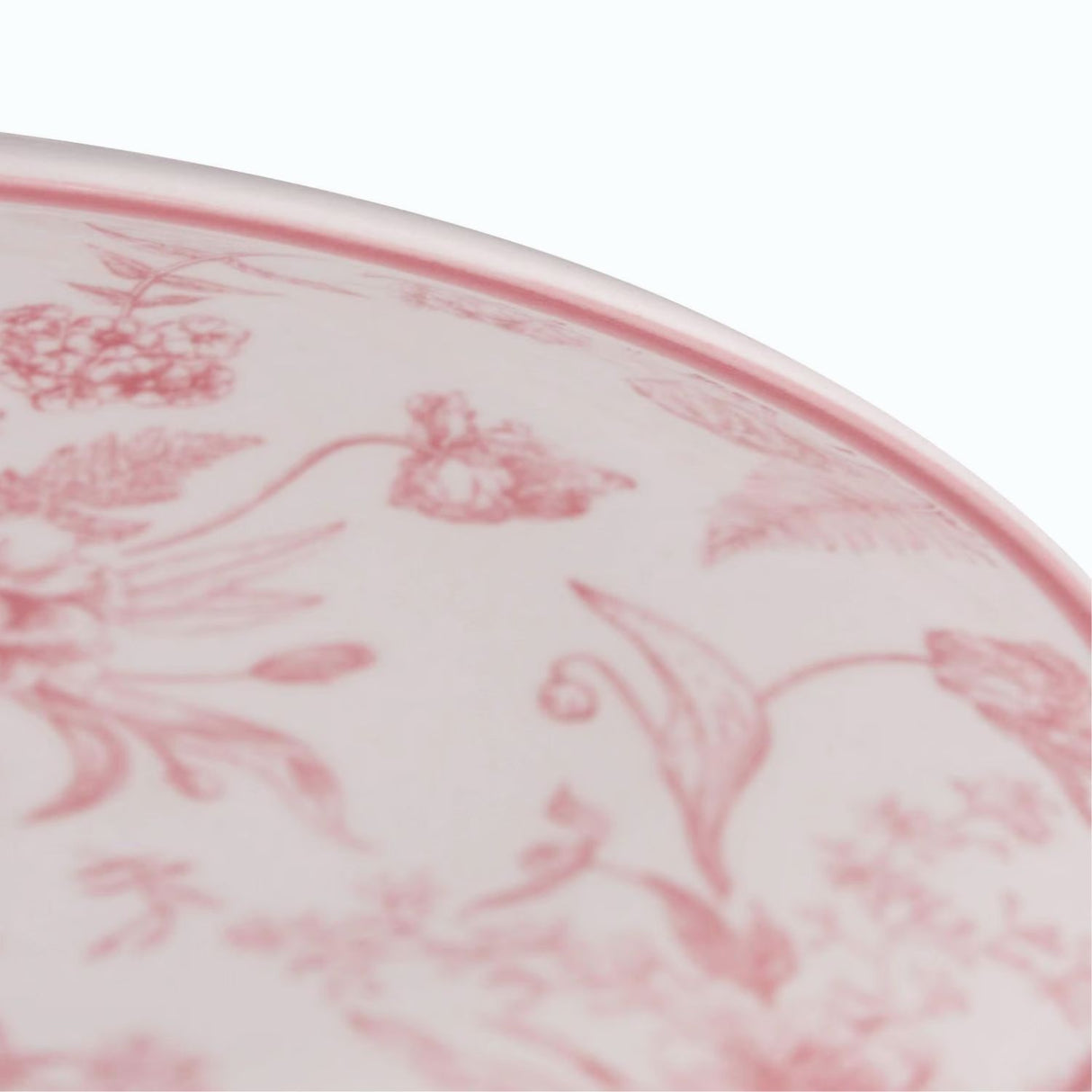 Platillo de porcelana blanco con borde rose de 16cm, ideal para servir aperitivos y postres, apto para microondas y lavavajillas.-1-4-1-1