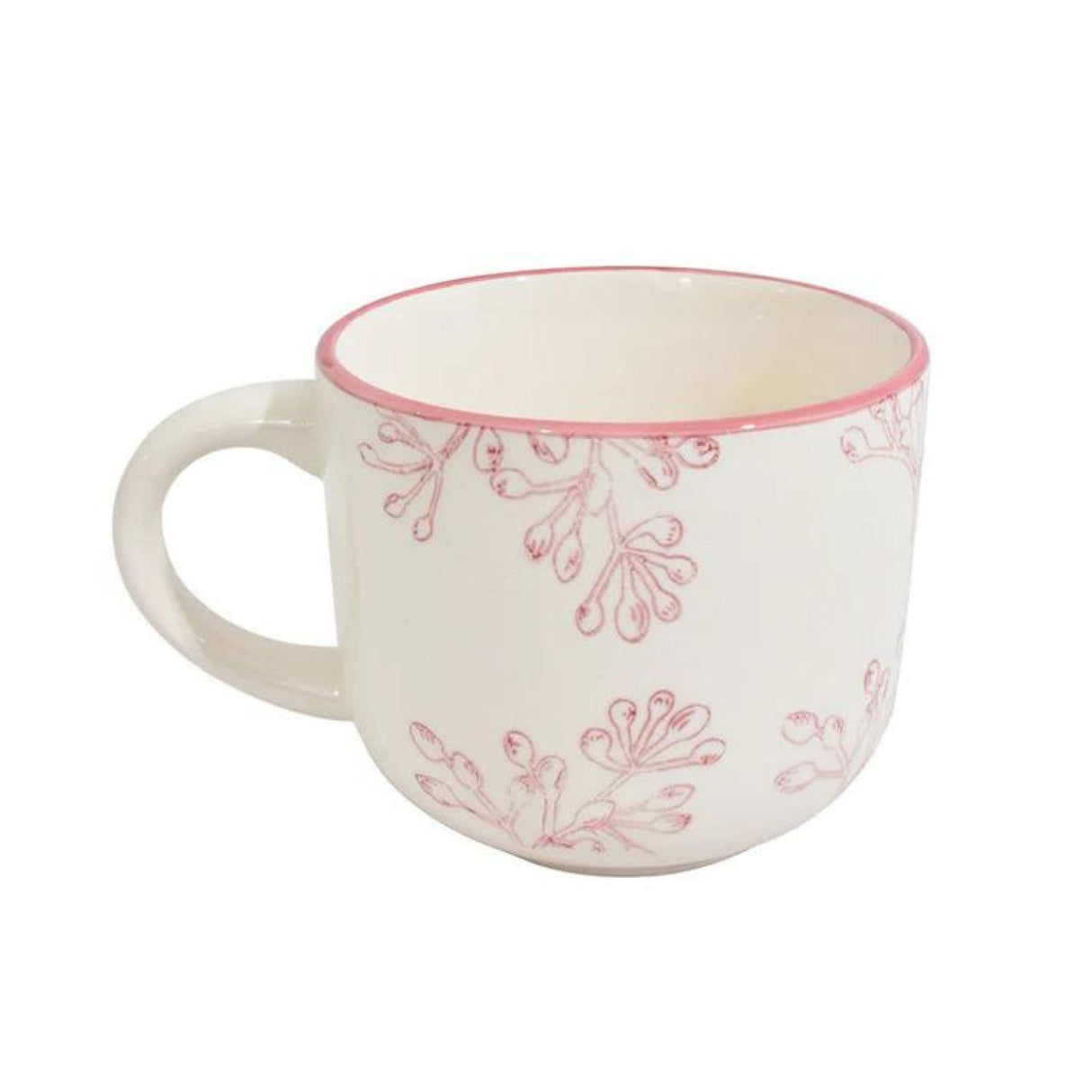 Taza de té de porcelana blanca de 350ml con borde rose, ergonómica y resistente, ideal para bebidas calientes en casa o la oficina.-1-3-1-1
