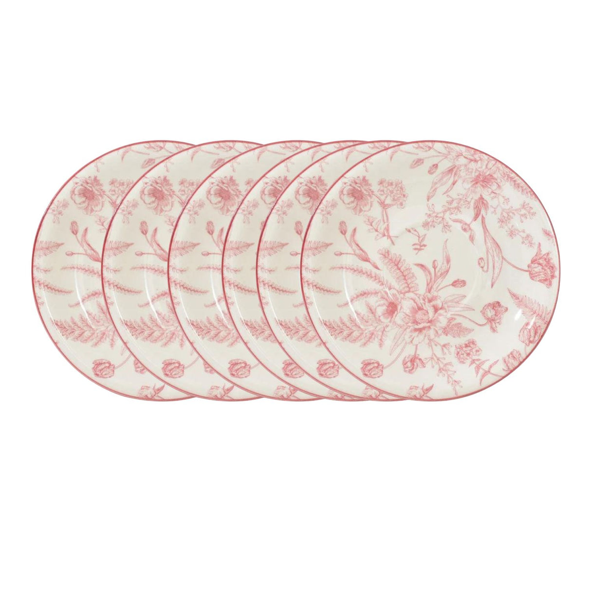 Set de 6 platillos de porcelana Rose Royal de 15 cm, diseño floral en tonos rosados, aptos para microondas y lavavajillas, ideales para postres.-1-1-1-1